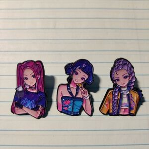 Set of 3 K-Pop Demon Hunter Aesthetic Anime Pins | K/DA Vibe ⚔️